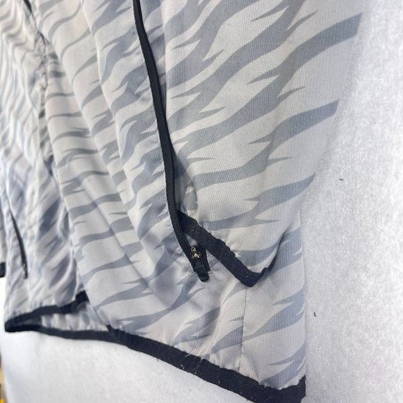 ADIDAS Womens XL Gray Striped Hooded Windbreaker Athletic Full Zip Pockets - Picture 4 of 13